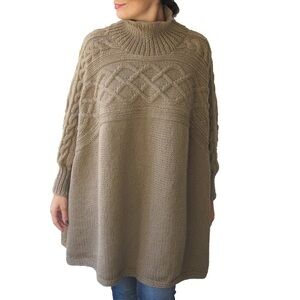 Elegant Brown Cable Knit Turtleneck Sweater